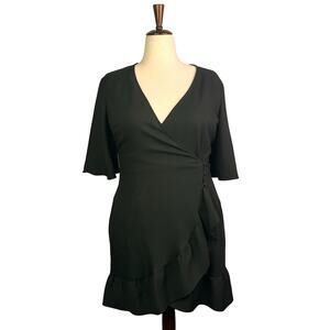 Topshop Black Wrap dress NWT size 10 ruffle bottom little black midi dress